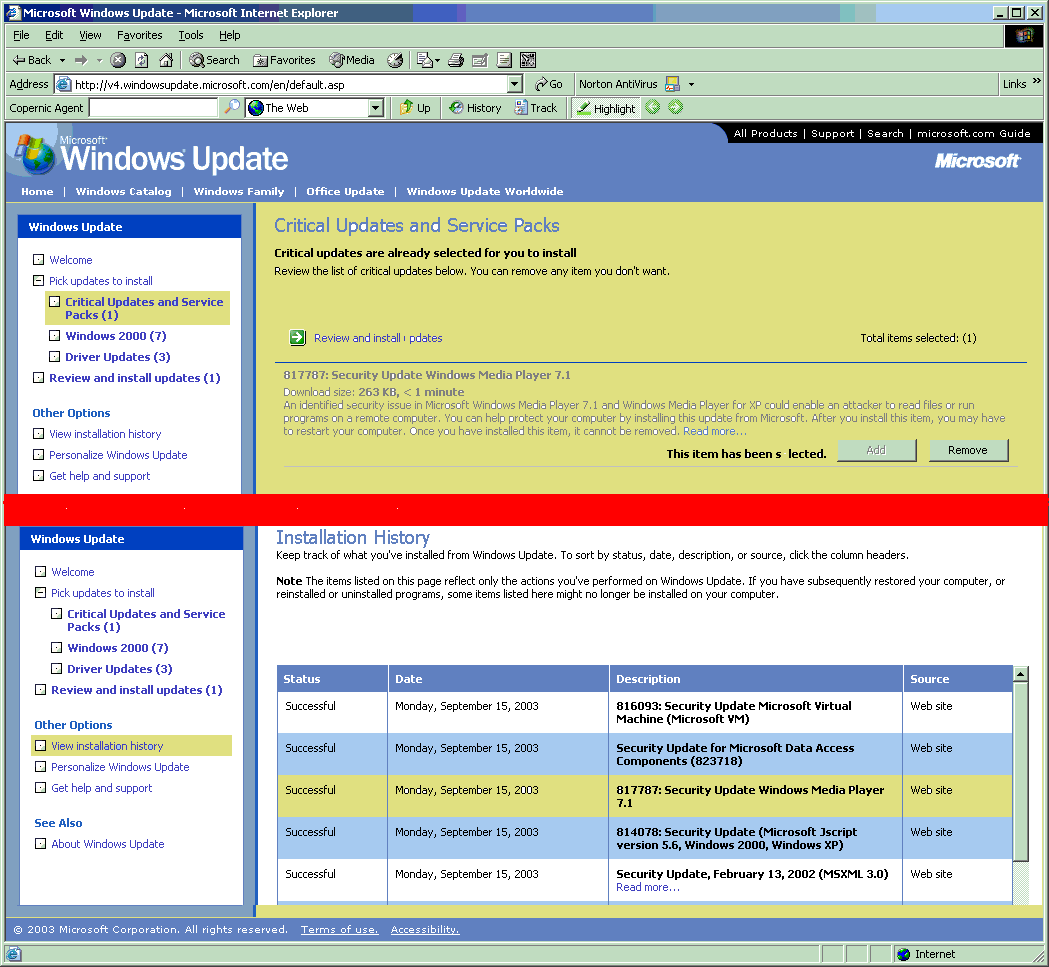 MS Duplicate Windows Update - Click for larger image