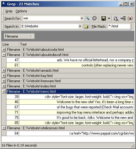 Genius grep screen shot